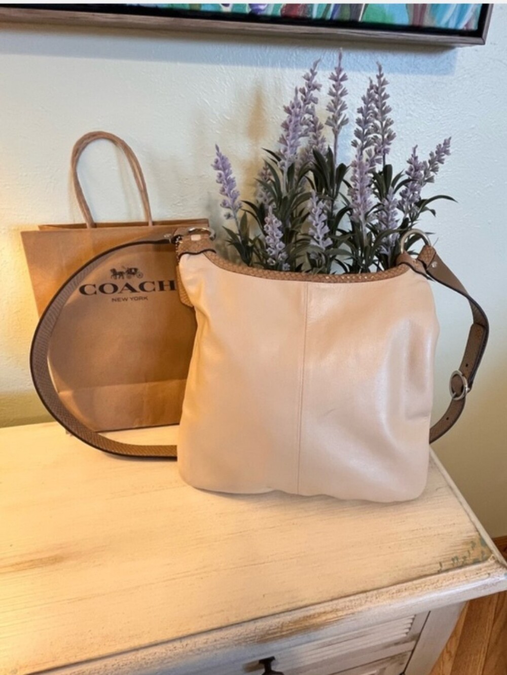 Coach Penelope Crossbody Bag Leather Sandstone with Snakeskin Trim F16533 NWOT - Picture 2 of 13
